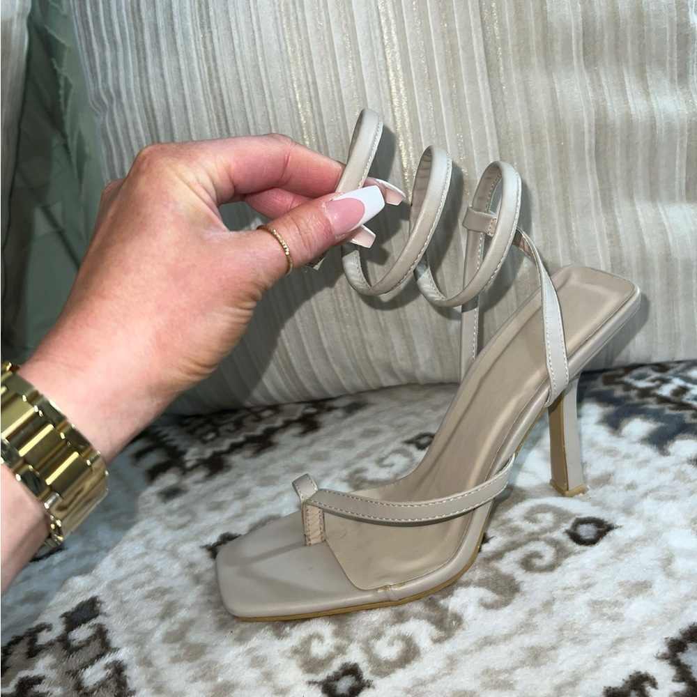 Cream High Stiletto Heels with Strappy Design